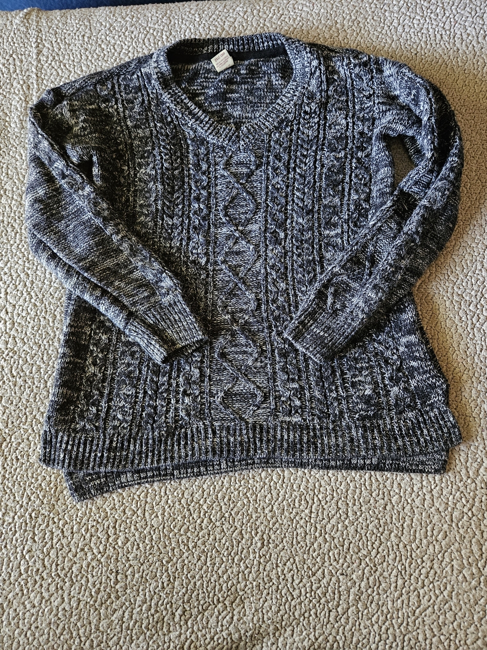 Faded Glory Gray Marled Cable V-Neck Sweater